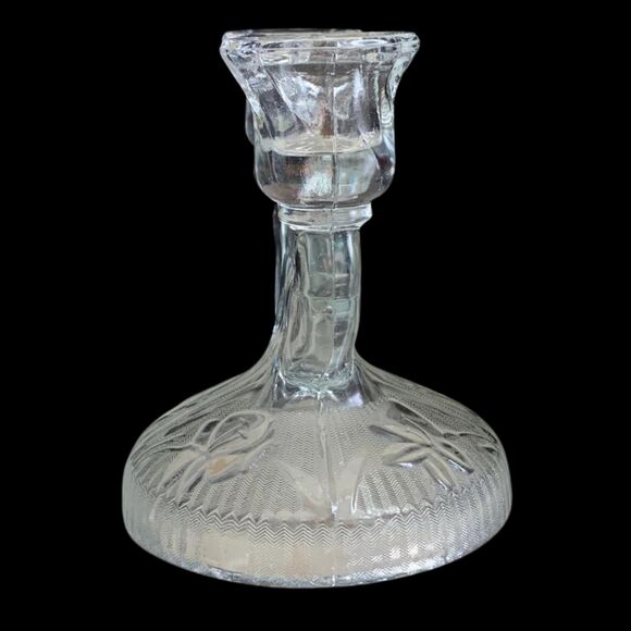 Vintage Art Deco Jeannette Glass Candlestick Holders Iris Herringbone Set of 2 - Picture 5 of 6